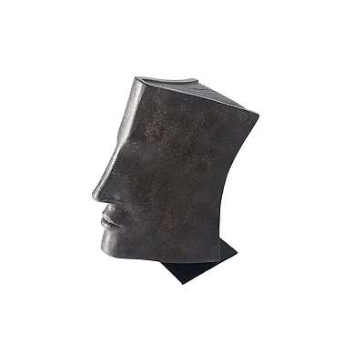 Abstract Head Sculpture With Metallic Textured Surface And Black Base Stand 3d model