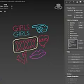 Neon Decorative Lights Featuring Girls Text XXX Symbol Love Heart Lips And Hand Design