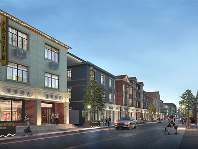Vibrant Commercial Street Featuring Mixed Style Buildings Pedestrians Shops And Vehicles 3d model