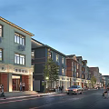 Vibrant Commercial Street Featuring Mixed Style Buildings Pedestrians Shops And Vehicles