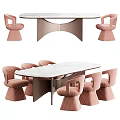 Elegant Modern Dining Table Set With Marble Top And Six Pink Upholstered Chairs 3d model