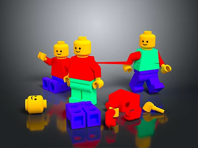Colorful Lego Figures With Scattered Fun Shaped Parts In Kids Toy Set 3d model