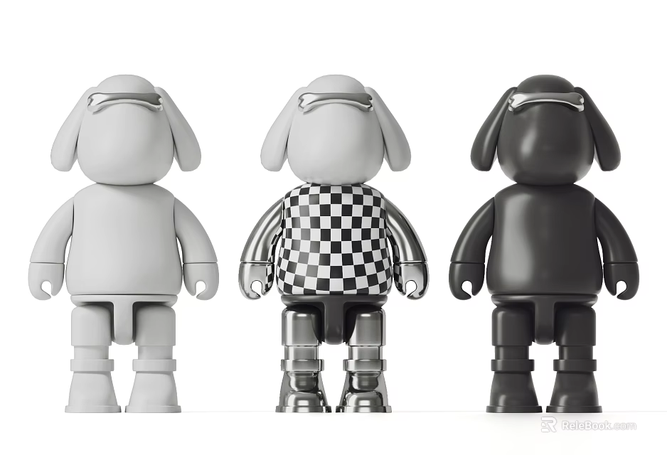 Decorative Ornament Figurine Set With Three Different Gray Black Checkered Designs For Home Decor 3d model 