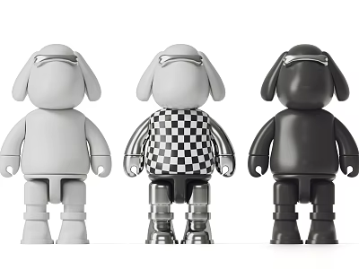 Decorative Ornament Figurine Set With Three Different Gray Black Checkered Designs For Home Decor 3d model