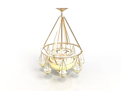 Elegant Golden Chandelier With Glass Shades And Hanging Design For Interior Decor 3d model