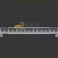 Yellow Dump Truck Driving On Metal Frame Bridge With Concrete Base