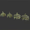 Colorful Traditional Tent Structures With Ornate Tops And Textured Surfaces