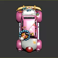 Pink Cartoon Car With Party Hat Horn Clown Nose And Eyes On Reflective Surface