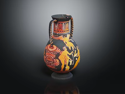 Ancient Greek Decorative Amphora With Double Handles And Figural Red Yellow Patterns 3d model