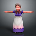 Friendly Cartoon Elderly Woman In Purple Top White Apron Arms Outstretched