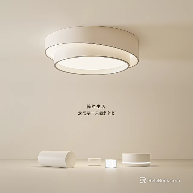 Minimalist White Round Double Ring Ceiling Light Creating Warm Home Atmosphere 3d model 