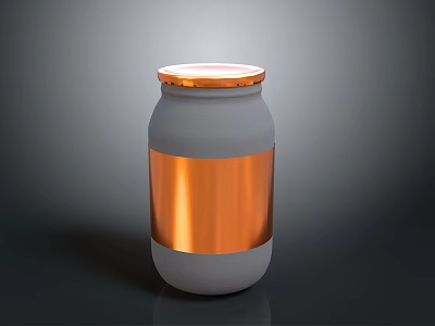 Contemporary Gray Jar Design Featuring Shiny Orange Metallic Band And Lid 3d model