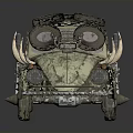 Unique Custom Car With Stacked Tires Spiked Decor And Metallic Finish