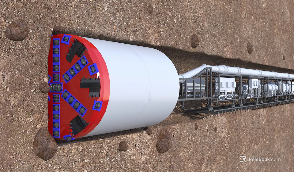 Construction Site Featuring Red White Tunnel Boring Machine In Underground Earth Environment 3d model 