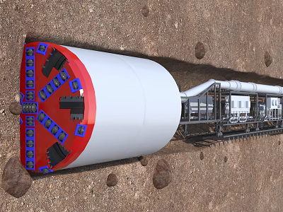 Construction Site Featuring Red White Tunnel Boring Machine In Underground Earth Environment 3d model