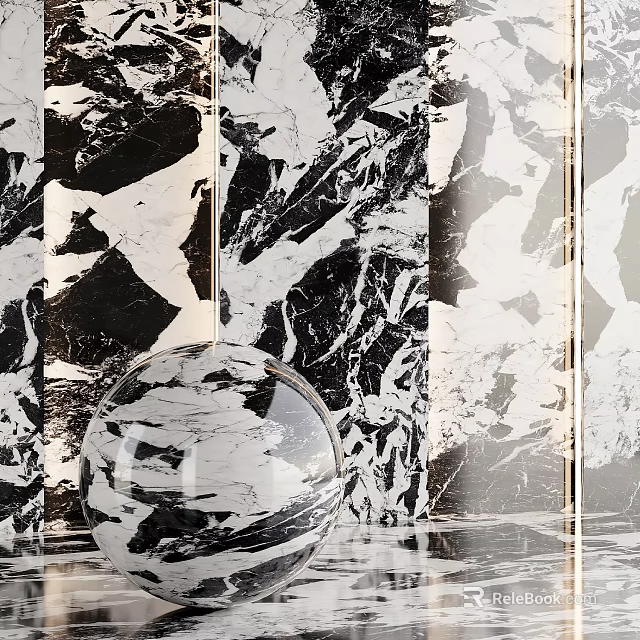 Black And White Marble Patterned Walls With Crystal Ball Decor 3d model 
