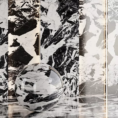 Black And White Marble Patterned Walls With Crystal Ball Decor 3d model