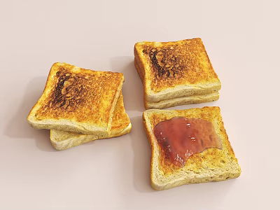 Crispy Golden Toasted Bread Slices With Delicious Jam Topping On One 3d model
