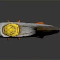 Fantasy Axe Weapon With Yellow Handle White Blade And Orange Decorative Accents