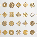 Intricate Golden Decorative Carvings With Various Traditional Ornamental Patterns On White Background