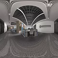Modern Public Office Space With Open Cubicles Numbered Signs Green Plants And Ceiling Lighting