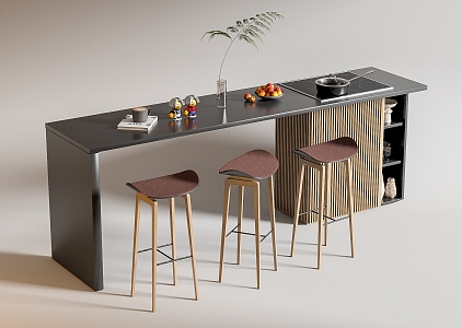 Modern Bar Chair Combination Western Kitchen Bar Counter Central Island Sink Bar Chair 3d model