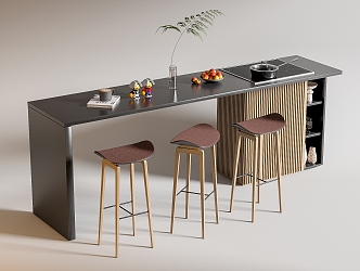 Modern Bar Chair Combination Western Kitchen Bar Counter Central Island Sink Bar Chair 3d model