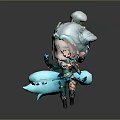 Cute Fantasy Game Character With Silver Bun Hairstyle Red Eyes And Glowing Blue Hands