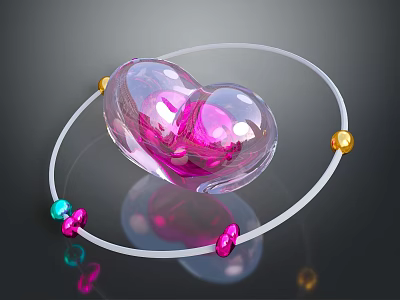 Transparent Heart Shaped Decorative Component With Pink Interior White Ring And Gold Pink Blue Beads 3d model