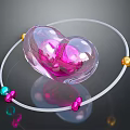 Transparent Heart Shaped Decorative Component With Pink Interior White Ring And Gold Pink Blue Beads