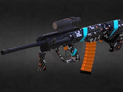 Colorful Patterned Rifle Equipped With Scope Orange Grip Black Blue White Spots 3d model