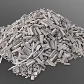 Large Pile Of Gray Broken Concrete Rubble With Various Sizes And Shapes