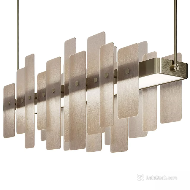 Modern Linear Chandelier With Metallic Frame And Vertical Slats For Contemporary Interior Lighting 3d model 