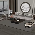 Modern Sofa and Coffee Table Set with Pillows Window View and Decorative Painting 3d model