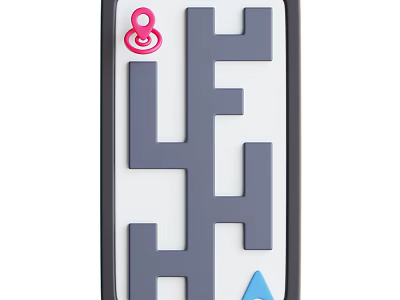 Stylish Phone Case with Gray Maze Pattern Pink Symbol and Blue Triangle Design 3d model