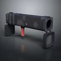 Black Cylindrical Weapon Launcher With Square Bases And Red Central Component 3d model