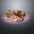 Modern Picnic Setup With Checkered Cloth Wooden Crate Bottles And Utensils
