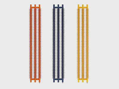 Three Colored Radiators in Orange Blue Yellow for Home Heating 3d model