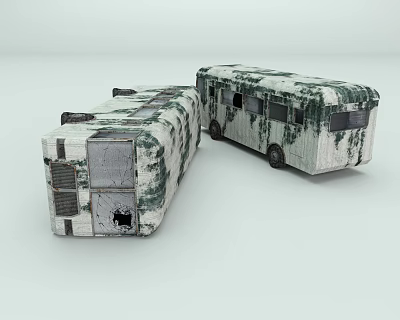 Two Camouflage Patterned Bus Models With Military Style Windows And Structural Details 3d model