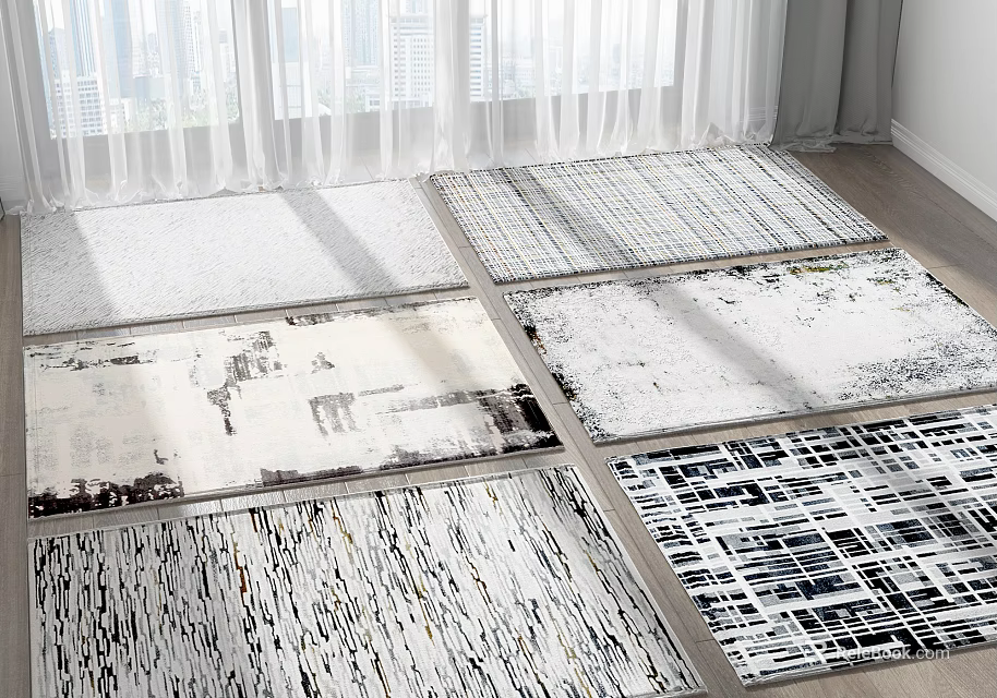 Modern Square Carpets with Abstract Geometric Patterns and Black White Designs for Living Room 3d model 