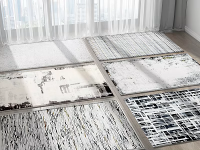 Modern Square Carpets with Abstract Geometric Patterns and Black White Designs for Living Room 3d model