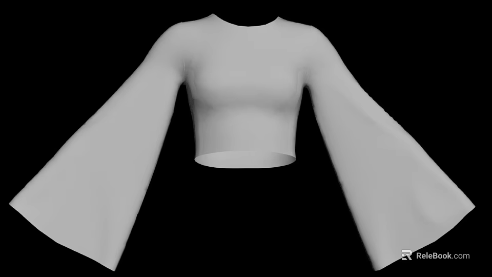 White Cropped Top With Flared Bell Sleeves Minimalist Design Fashion 3d model 