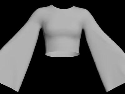 White Cropped Top With Flared Bell Sleeves Minimalist Design Fashion 3d model