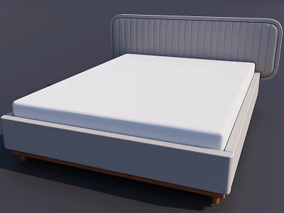 Double Bed With Upholstered Gray Headboard And White Mattress Wooden Legs 3d model