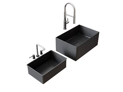 Modern Kitchen Faucet Design With Black Undermount Sinks And Stainless Steel Finish 3d model