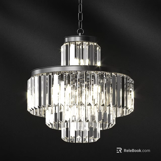 Modern Crystal Chandelier With Circular Frame And Layered Transparent Glass Strips 3d model 