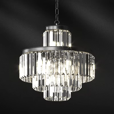 Modern Crystal Chandelier With Circular Frame And Layered Transparent Glass Strips 3d model