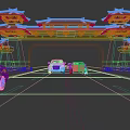 Traditional Chinese Entrance Gate with Classic Architecture and Cars on Stone Paved Path