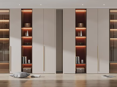 Modern White Wardrobe Design With Open Storage Compartments And Drawers On Wooden Floor 3d model