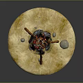 Campfire With Burning Wood Flames Smoke Stones On Circular Base